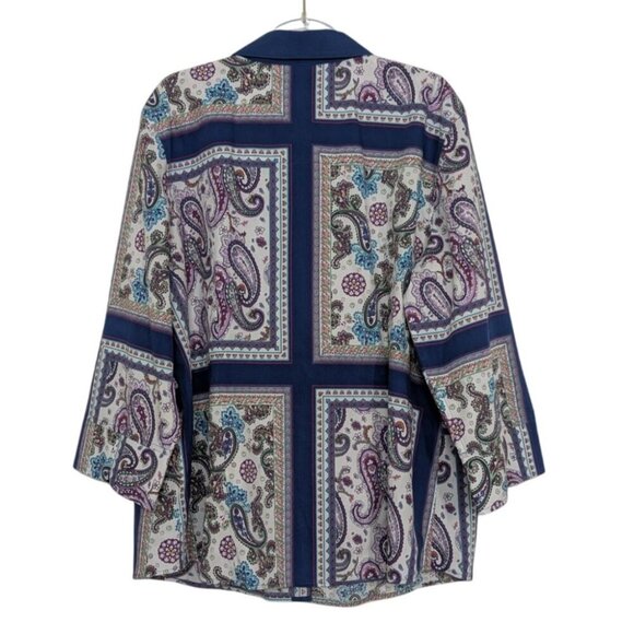 Chicos 3 Paisley No Iron Shirt Womens Size XL Blue Floral Window Pane Button Up - Picture 5 of 9